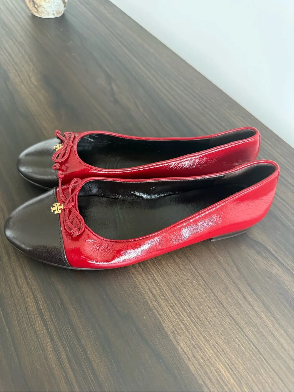 Tory Burch Red and Brown Leather Two-Tone Ballet Flats